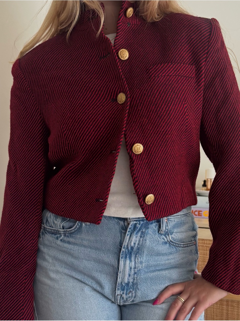 jones new york red striped blazer